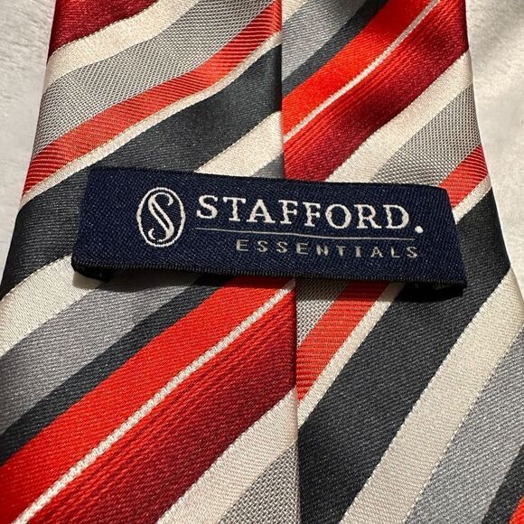 STAFFORD ESSENTIALS Men's Neck Tie, Elegant 
Red/ Black Grey white Strip… - Picture 6 of 13